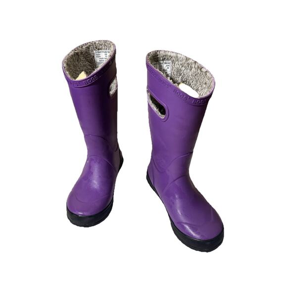 Bogs Youth Metallic purple Rain Boots Faux Fur Shoes Size Youth 13/ Size 2 Mint - Picture 6 of 9
